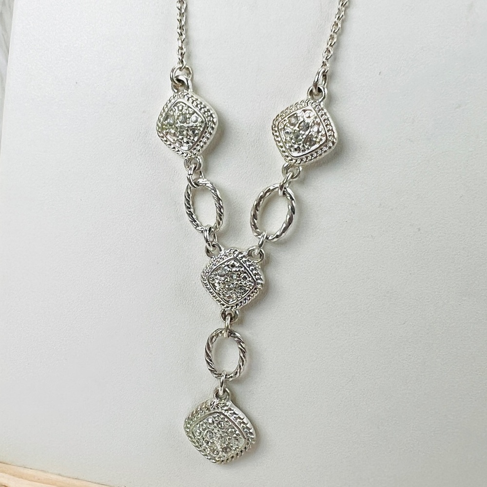 Beautiful Delicate Silvertone Dangle Necklace - image 2